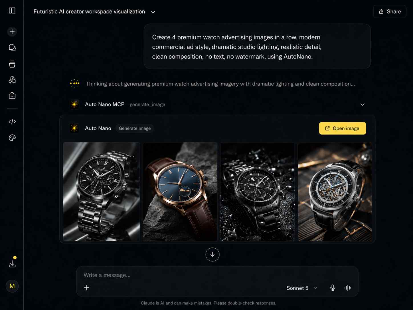 Premium product advertising scene preview in AutoNano MCP
